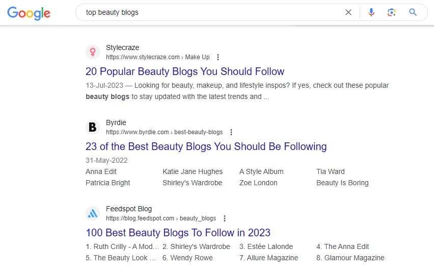 Top blogs google search