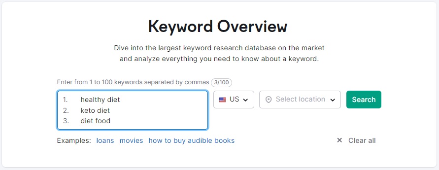 SEMrush bulk keyword overview